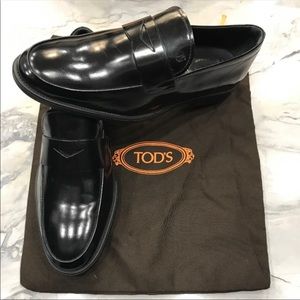 TODS Black Leather Penny Loafers